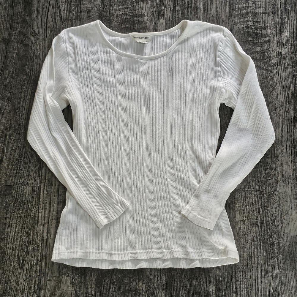 Vintage Banana Republic 100% Cotton Ribbed Knit Top - L - 90s/Y2K Made in Macau